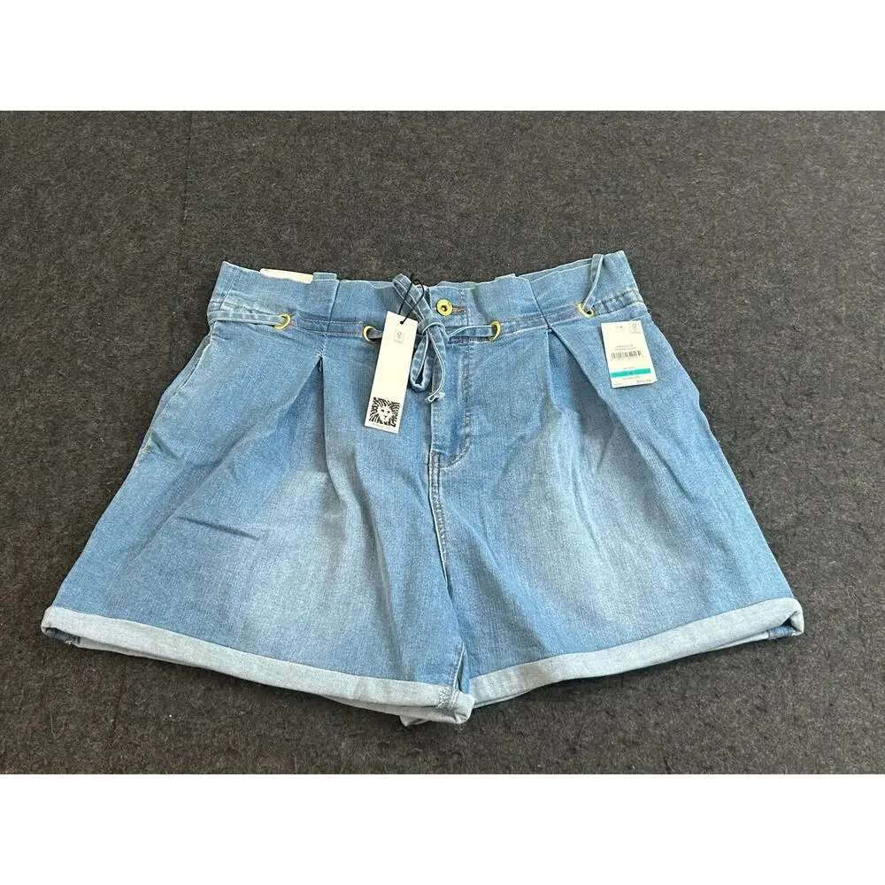 Anne Klein Women's Paperbag Denim Shorts Bethany Blue Size 16 NWT $60‎